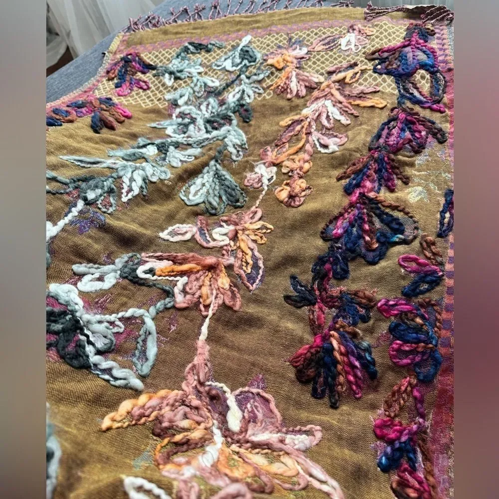 Floral Embroidered Women's Cotton Blend, Texture Embroidered Scarf/Wrap.